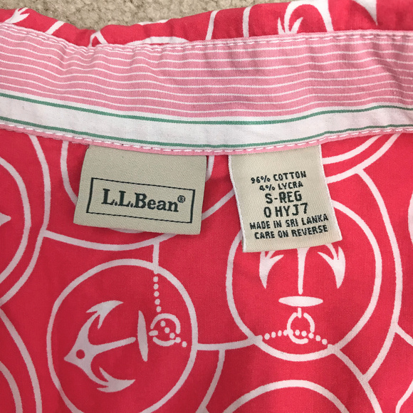 LL Bean Pink Nautical Stretchy Button Down Shirt S - Picture 2 of 5